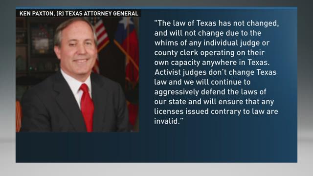 Texas attorney general says clerks can refuse to issue same-sex marriage  licenses